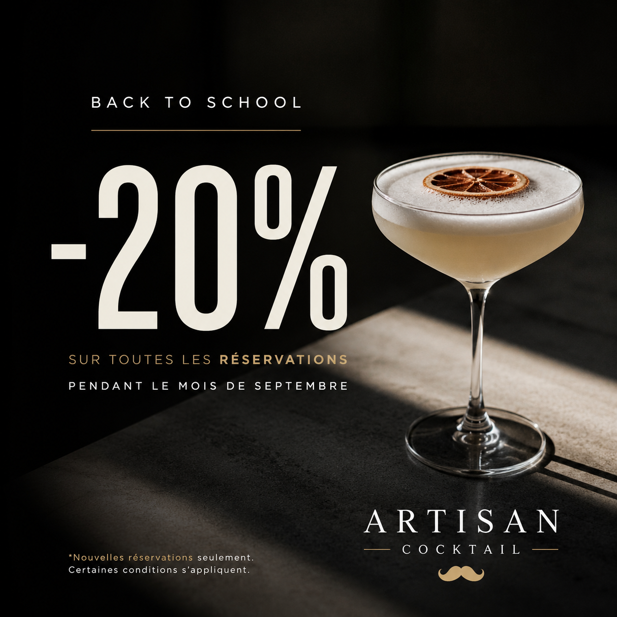 Promotion Back to School : -20% sur toutes les réservations pendant le mois de septembre — Artisan Cocktail